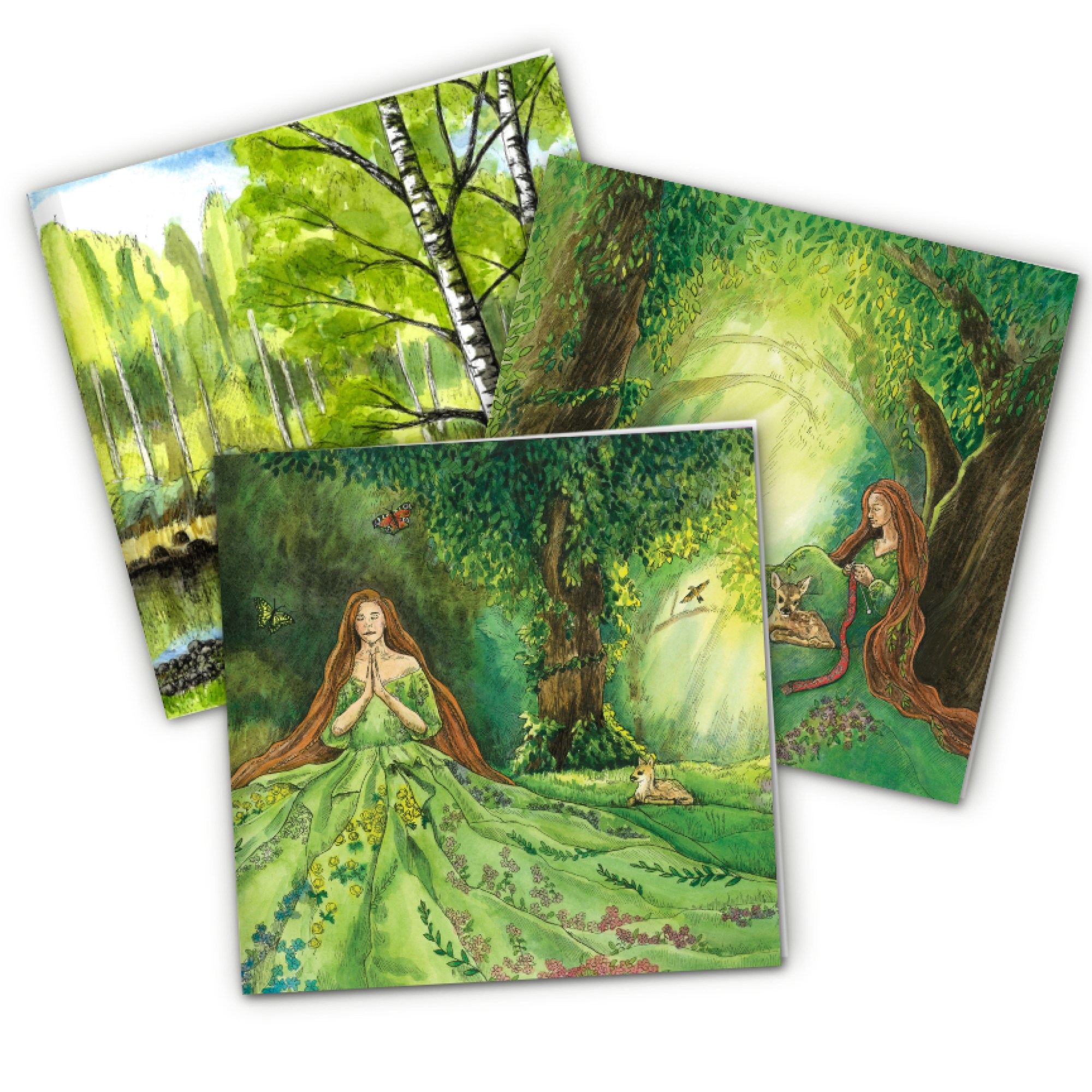 Õnnitluskaardid muinasjutulise metsa ja metsahaldjaga